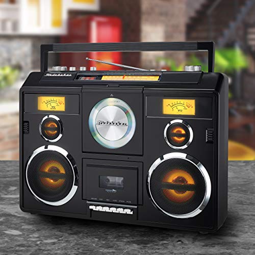 Studebaker Sound Station Portable Stereo Boombox with Bluetooth/CD/AM-FM Radio/Cassette Recorder (Black)