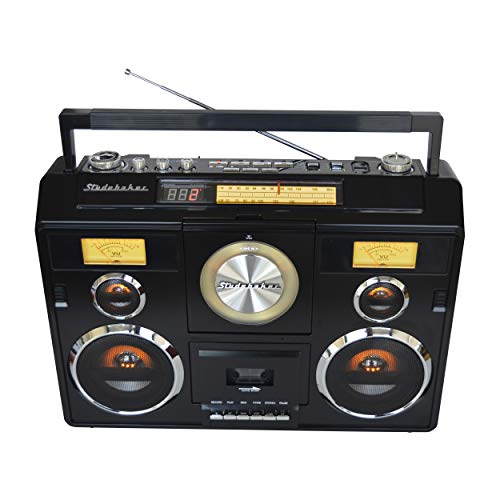 Studebaker Sound Station Portable Stereo Boombox with Bluetooth/CD/AM-FM Radio/Cassette Recorder (Black)