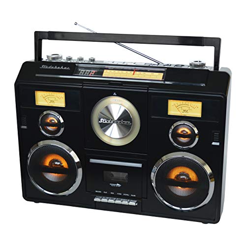 Studebaker Sound Station Portable Stereo Boombox with Bluetooth/CD/AM-FM Radio/Cassette Recorder (Black)