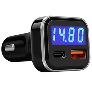 usb c car charger adapter with voltage meter battery monitor, 30w cigarette lighter type c fast charge power delivery & quick charge 3.0 with led display compatible with iphone 12, galaxy s10, pixel 4