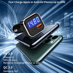 USB C Car Charger Adapter with Voltage Meter Battery Monitor, 30W Cigarette Lighter Type C Fast Charge Power Delivery & Quick Charge 3.0 with LED Display Compatible With iPhone 12, Galaxy S10, Pixel 4