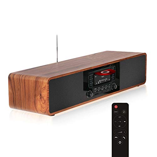 KEiiD CD Player for Home with Bluetooth Stereo System Wooden Desktop Speakers FM Radio USB SD AUX Remote Control, 28 Inch Long 20 Pounds Weight