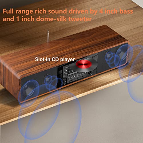 KEiiD CD Player for Home with Bluetooth Stereo System Wooden Desktop Speakers FM Radio USB SD AUX Remote Control, 28 Inch Long 20 Pounds Weight