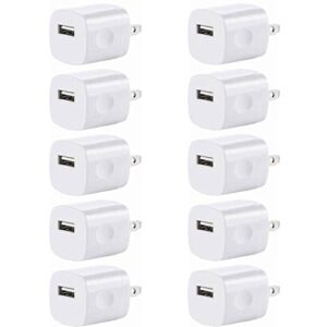 usb wall charger, charger adapter, vectortech (10 pack) 5v/1amp single port quick charger plug cube for iphone 7/6s/6s plus/6 plus/6/5s/5, samsung galaxy s7/s6/s5 edge, lg, htc, huawei, moto, kindle
