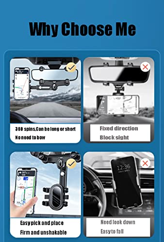 WOCRAFT Rearview Mirror Phone Holder for Car 360° Rotatable and Retractable Car Phone Holder with Air Vent Clip for All Mobile Phones and All Car M741