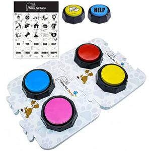 RIBOSY Soundboard, 4 Recordable Buttons with 2 Mats and 25 Stickers - Record and Playback Any Custom Message to Teach Your Dog Voice What They Want