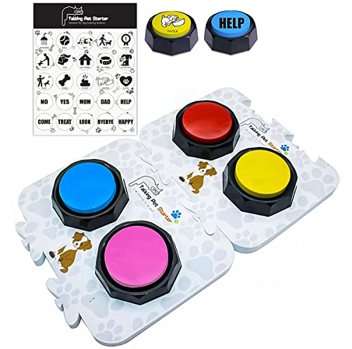 RIBOSY Soundboard, 4 Recordable Buttons with 2 Mats and 25 Stickers - Record and Playback Any Custom Message to Teach Your Dog Voice What They Want