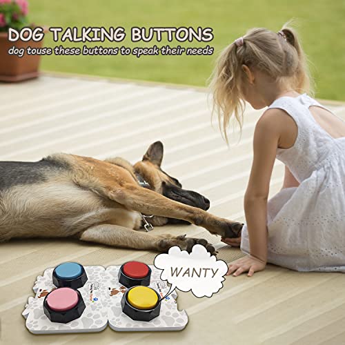 RIBOSY Soundboard, 4 Recordable Buttons with 2 Mats and 25 Stickers - Record and Playback Any Custom Message to Teach Your Dog Voice What They Want