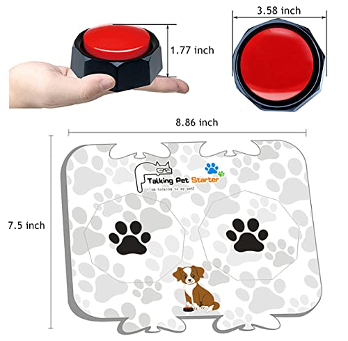 RIBOSY Soundboard, 4 Recordable Buttons with 2 Mats and 25 Stickers - Record and Playback Any Custom Message to Teach Your Dog Voice What They Want
