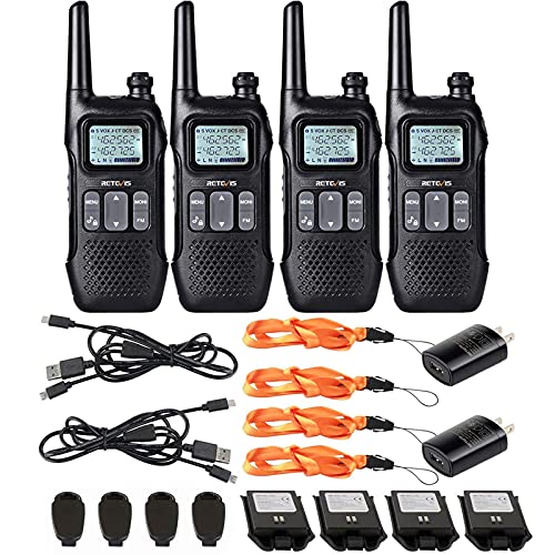 Retevis RT16 Walkie Talkies for Adults, Long Range Rechargeable Two Way Radio, NOAA Weather Alert VOX, 1000mAh Li-ion Battery and Lanyard, for Camping Hiking Outdoor Indoor(4 Pack)