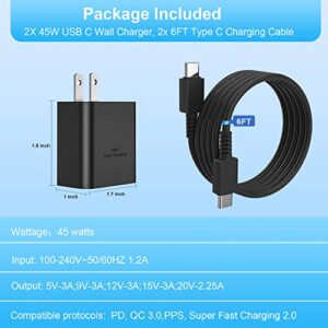 Type C Charger, 2 Pack 45W USB C Wall Charger Super Fast Charging Block & 6ft C Cable for Samsung Galaxy S22 Ultra/ S22+/S22, Note 10+/Note 20/S21/S10/S9, Galaxy Tab S7/S7+/S8/S8+/S8 Ultra,PPS Charger