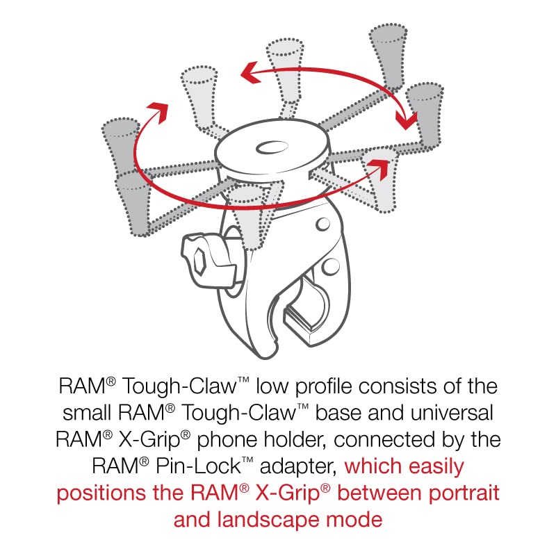 RAM MOUNTS X-Grip Large Phone Mount with Low-Profile RAM Tough-Claw RAM-HOL-UN10-400-2U for Rails 0.625" to 1.5" in Diameter