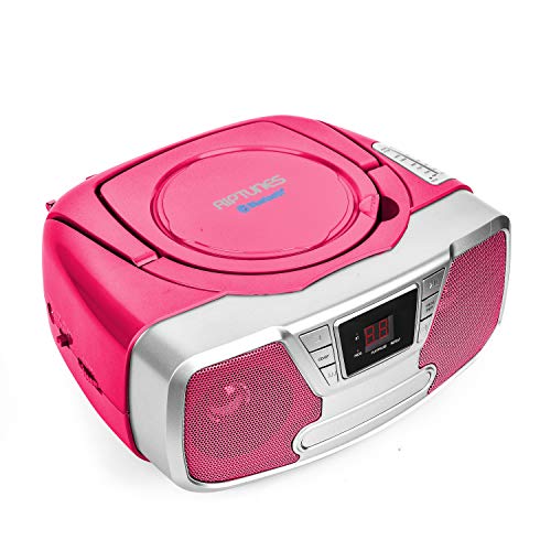 Riptunes CD Player Portable Boombox - Portable Radio AM/FM, Bluetooth Boombox, with Aux-in, Programmable Player, Pink CDB232BT