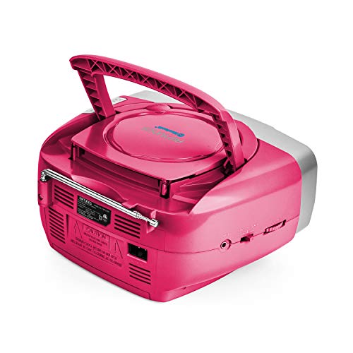 Riptunes CD Player Portable Boombox - Portable Radio AM/FM, Bluetooth Boombox, with Aux-in, Programmable Player, Pink CDB232BT