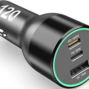 120W USB C Car Charger, 100W Type C PD 30W PPS 45W QC 18W Super Fast Charging LED Cigarette Lighter USB-C Car Adapter for iPhone 13 12 11 Pro Samsung S22 S21 Ultra Note 20 iPad MacBook Pro Air Laptop