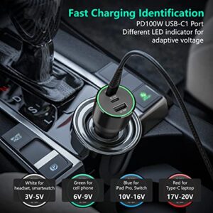 120W USB C Car Charger, 100W Type C PD 30W PPS 45W QC 18W Super Fast Charging LED Cigarette Lighter USB-C Car Adapter for iPhone 13 12 11 Pro Samsung S22 S21 Ultra Note 20 iPad MacBook Pro Air Laptop