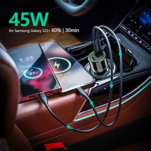 120W USB C Car Charger, 100W Type C PD 30W PPS 45W QC 18W Super Fast Charging LED Cigarette Lighter USB-C Car Adapter for iPhone 13 12 11 Pro Samsung S22 S21 Ultra Note 20 iPad MacBook Pro Air Laptop