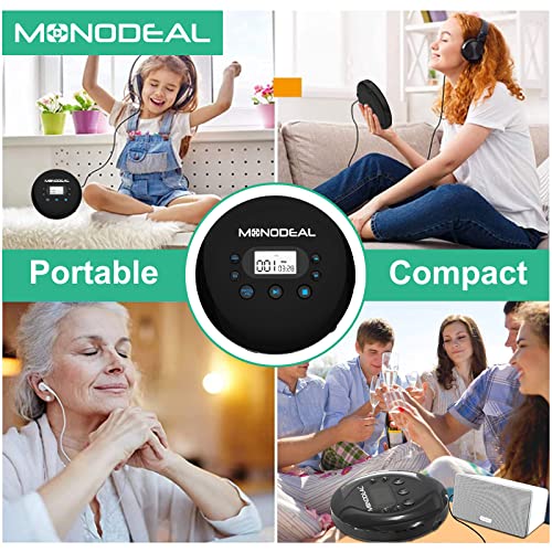 CD Player Portable, MONODEAL Portable CD Player with FM Transmitter, Rechargeable CD Player for Car for Home Travel with Anti-Skip Protection Compact CD Player Walkman with Headphones