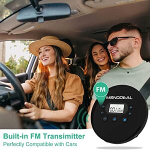 CD Player Portable, MONODEAL Portable CD Player with FM Transmitter, Rechargeable CD Player for Car for Home Travel with Anti-Skip Protection Compact CD Player Walkman with Headphones