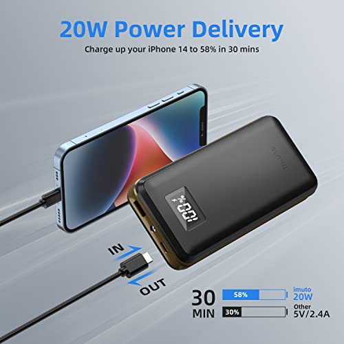 imuto 20000mah Power Bank,22.5W Portable Charger USB C PD3.0+QC 4.0 Fast Charging Power Bank,LED Display External Battery Pack Compatible with iPhone 14 13 12Pro iPad Samsung Google Pixel LG etc