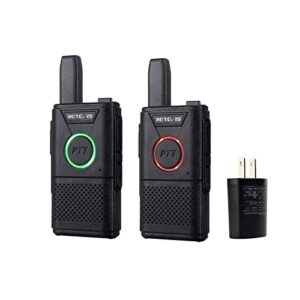 retevis rt18 rechargeable walkie talkies,portable frs two-way radios,dual ptt,metal clip,small mini walkie-talkie for seniors skiing family camping elderly easter basket stuffers for kids(2 pack)