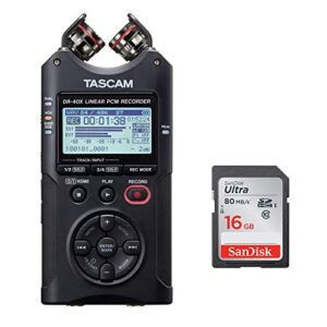 tascam dr-40x four-track digital audio recorder with 16gb memory card bundle
