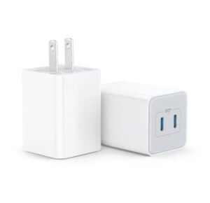 2 pack usb c fast charger, 40w wall charger block for 2 ports 20w, dual fast charger block compatible with iphone 14/14 plus/14 pro max/13/12 pro max/mini/11/xs/xr/x, ipad, samsung, lg