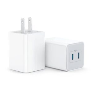 2 Pack USB C Fast Charger, 40W Wall Charger Block for 2 Ports 20W, Dual Fast Charger Block Compatible with iPhone 14/14 Plus/14 Pro Max/13/12 Pro Max/Mini/11/XS/XR/X, iPad, Samsung, LG