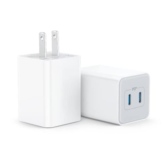 2 Pack USB C Fast Charger, 40W Wall Charger Block for 2 Ports 20W, Dual Fast Charger Block Compatible with iPhone 14/14 Plus/14 Pro Max/13/12 Pro Max/Mini/11/XS/XR/X, iPad, Samsung, LG