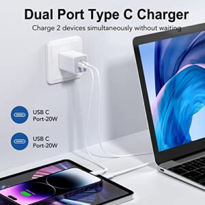 2 Pack USB C Fast Charger, 40W Wall Charger Block for 2 Ports 20W, Dual Fast Charger Block Compatible with iPhone 14/14 Plus/14 Pro Max/13/12 Pro Max/Mini/11/XS/XR/X, iPad, Samsung, LG