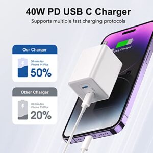 2 Pack USB C Fast Charger, 40W Wall Charger Block for 2 Ports 20W, Dual Fast Charger Block Compatible with iPhone 14/14 Plus/14 Pro Max/13/12 Pro Max/Mini/11/XS/XR/X, iPad, Samsung, LG