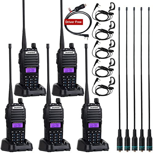 BaoFeng Radio BaoFeng UV-82 Ham Radio 144-148/420-450Mhz 2 Way Radio with Driver Free Programming Cable and Long Antenna(5 Pack-Black)