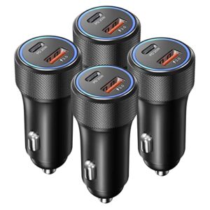 36w usb c car charger, okray 4-pack fast charging usb type c car charger, pd3.0+qc3.0 dual port cigarette lighter adapter with led compatible iphone 14/13/12/11/ ipad, samsung galaxy s22/21 note20/10