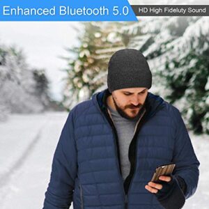 beanie MUSICBEE Bluetooth V5.2 Wireless Knit Winter Cap, 24 Hour Play time, Built-in Microphone and HD Stereo Speakers, Wool Lined for Outdoor Homes and Gifts - Neutral (Charcoal)