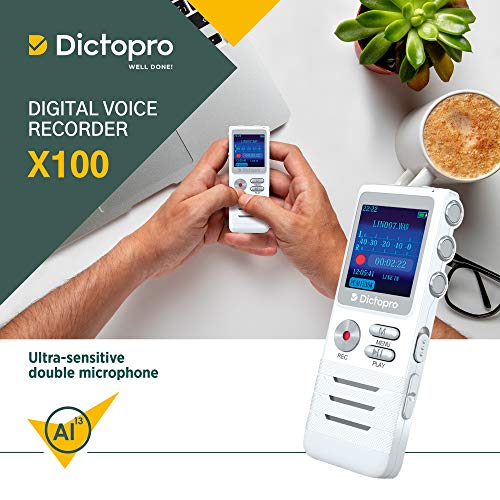 Dictopro Digital Voice Activated Recorder Easy HD Recording of Lectures and Meetings with Double Microphone, Noise Reduction Audio, Sound, Portable Mini Tape Dictaphone, MP3, USB, 8GB
