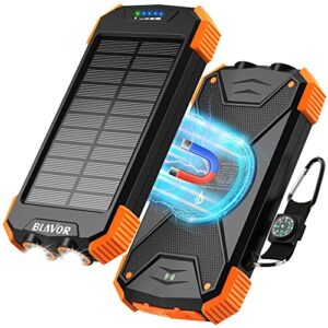 blavor magnetic wireless power bank,solar power bank,10000mah portable charger,external battery pack type c input port dual flashlight, mag-safe battery pack (orange)