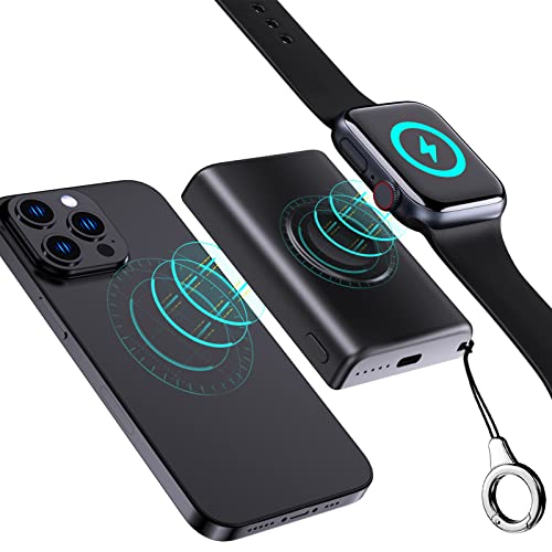 Mini Portable Apple Watch and Phone Charger, Compact & Lightweight, 3000mAh Wireless Magnetic Power Bank for iPhone 14/13/12/Apple Watch Ultra/Series 8 7 6 SE 5 4, Mag-Safe Battery Pack Travel Charger