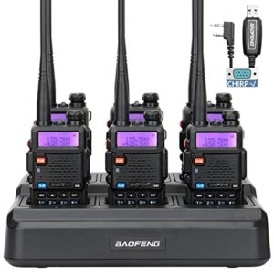 6pack baofeng uv-5r ham radio long range walkie talkie fcc id handheld two way radio with 6 way multi gang charger，programming cable