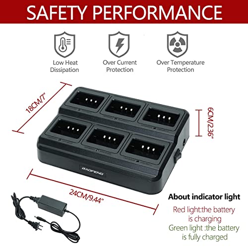 6Pack BAOFENG UV-5R Ham Radio Long Range Walkie Talkie FCC ID Handheld Two Way Radio with 6 Way Multi Gang Charger，Programming Cable