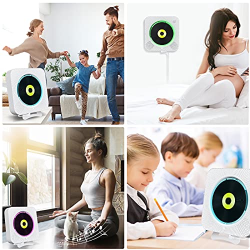 KOVCDVI Portable CD Player with Bluetooth Background Lights Wall Mountable Built-in Speakers CD Players for Home Headphone Jack with Remote Control FM Radio USB TF Card MP3 AUX Input Output