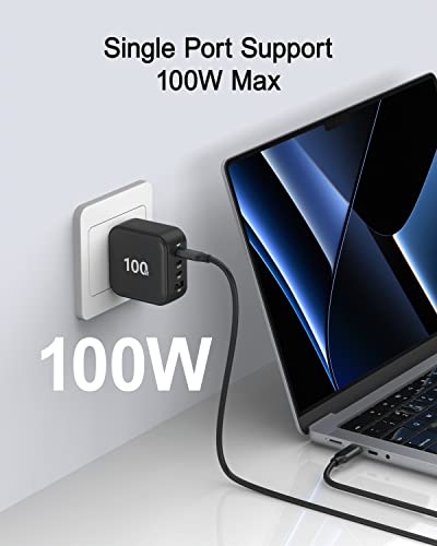 100W USB C Wall Charger, PD 3.0 PPS 4-Port GaN Super Fast Charger Type C Charging Station Foldable Power Adapter Travel Charger Block for MacBook Pro Air, iPhone 13, iPad Samsung Pixel Lenovo HP Dell