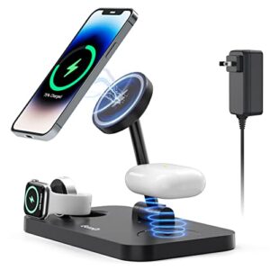 mag safe charger stand – foldable 4 in 1 magnetic wireless charging station, mag-safe travel charger with 36w adapter, fast charging dock for apple iphone 14 13 12 pro max mini plus, iwatch, airpods