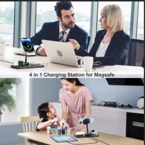 Mag Safe Charger Stand - Foldable 4 in 1 Magnetic Wireless Charging Station, Mag-Safe Travel Charger with 36W Adapter, Fast Charging Dock for Apple iPhone 14 13 12 Pro Max Mini Plus, iWatch, AirPods