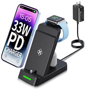 charging station for multiple devices apple – 33w pd fast charger for iphone, tycrali 3 in 1 charging station for apple products designed for iphone apple watch and airpods