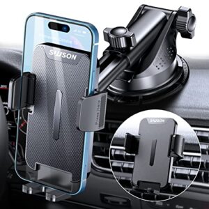 suuson phone holder for car -3in1 long arm car phone holder mount, suitable for car dashboard/windshield/vent, car adjustable phone holder, compatible with all smart phones and cars