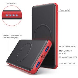 Wireless Portable Charger 26,800mAh 10W Wireless Charging+PD(18W )3.0 Fast Charging power bank 2 Input+4 Output USB C External Battery Pack Compatible with iPhone 13/12/11 /8 Samsung 21Google Tablet