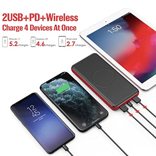 Wireless Portable Charger 26,800mAh 10W Wireless Charging+PD(18W )3.0 Fast Charging power bank 2 Input+4 Output USB C External Battery Pack Compatible with iPhone 13/12/11 /8 Samsung 21Google Tablet