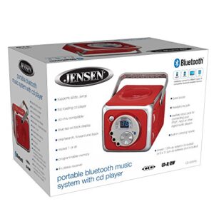 Jensen CD-555RS Red CD Bluetooth Boombox Portable Bluetooth Music System with CD Player +CD-R/RW & FM Radio with Aux-in & Headphone Jack Line-in Limited Edition- (Red)