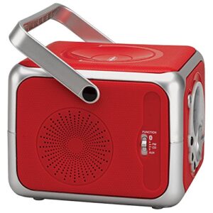 Jensen CD-555RS Red CD Bluetooth Boombox Portable Bluetooth Music System with CD Player +CD-R/RW & FM Radio with Aux-in & Headphone Jack Line-in Limited Edition- (Red)