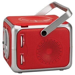 Jensen CD-555RS Red CD Bluetooth Boombox Portable Bluetooth Music System with CD Player +CD-R/RW & FM Radio with Aux-in & Headphone Jack Line-in Limited Edition- (Red)